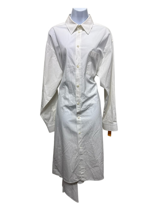 Balenciaga Size 36 White Cotton Long Sleeve Button Up & Collar Side Slits Dress White / 36
