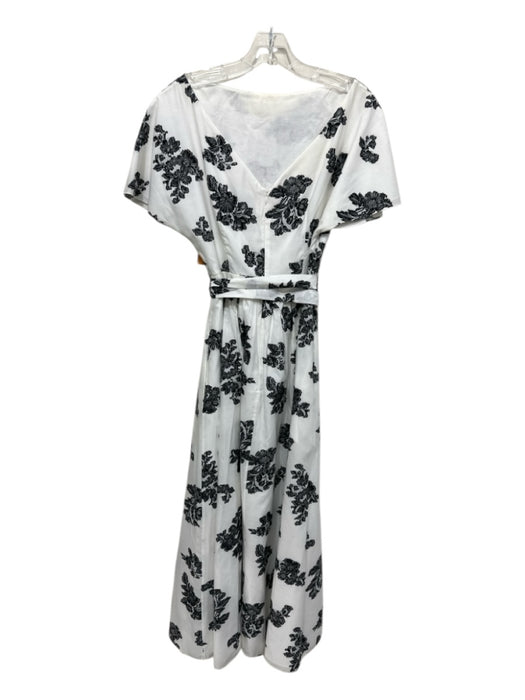 Erdem Size 10 White & Black Cotton Cap Flare Sleeve Floral Back V Dress White & Black / 10
