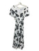 Erdem Size 10 White & Black Cotton Cap Flare Sleeve Floral Back V Dress White & Black / 10