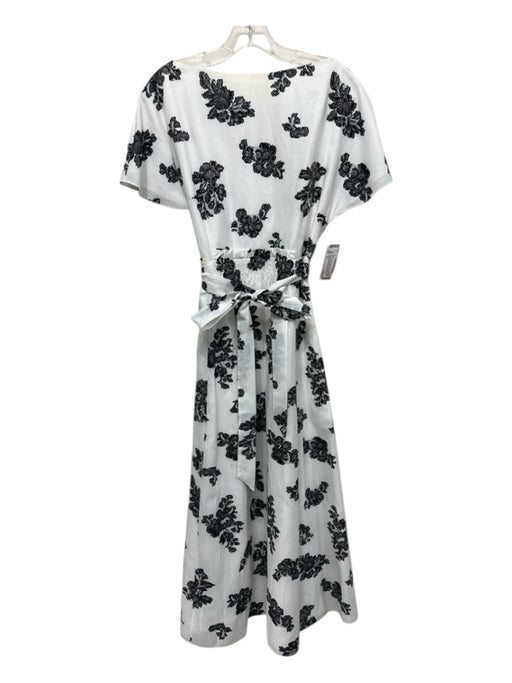 Erdem Size 10 White & Black Cotton Cap Flare Sleeve Floral Back V Dress White & Black / 10