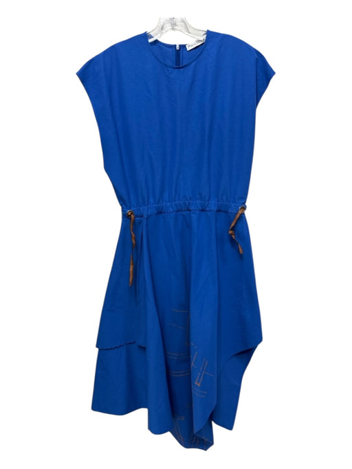 J Wanderson Size 6 Royal Blue & Tan Cotton Blend Faux Leather Trim Dress Royal Blue & Tan / 6