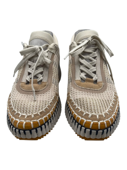 Chloe Shoe Size 41 Beige, Black, Cream Synthetic Knit Ribbed Sole Sneakers Beige, Black, Cream / 41