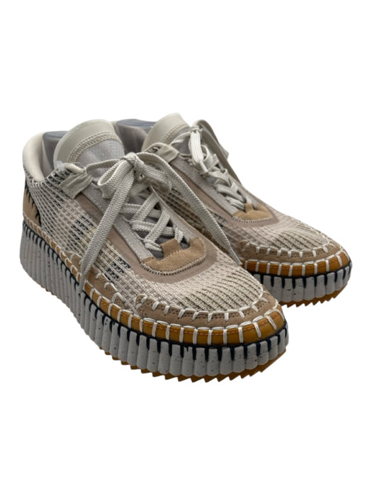 Chloe Shoe Size 41 Beige, Black, Cream Synthetic Knit Ribbed Sole Sneakers Beige, Black, Cream / 41