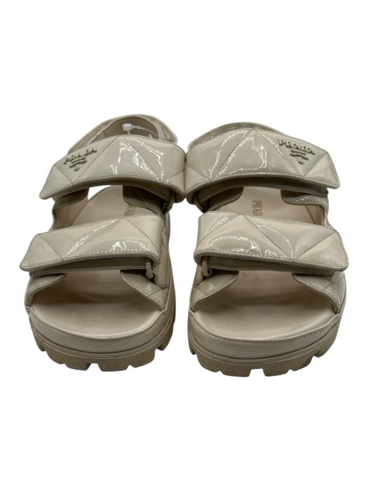 Prada Shoe Size 41 Cream Patent Leather Quilted Velcro Straps Logo Sandals Cream / 41
