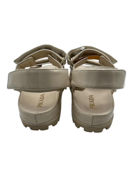 Prada Shoe Size 41 Cream Patent Leather Quilted Velcro Straps Logo Sandals Cream / 41