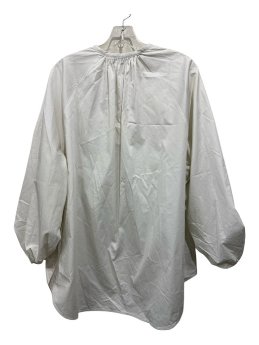 COS Size 8 Off White Cotton Long Balloon Sleeve 1/4 Button Rounded Hem Boxy Top Off White / 8
