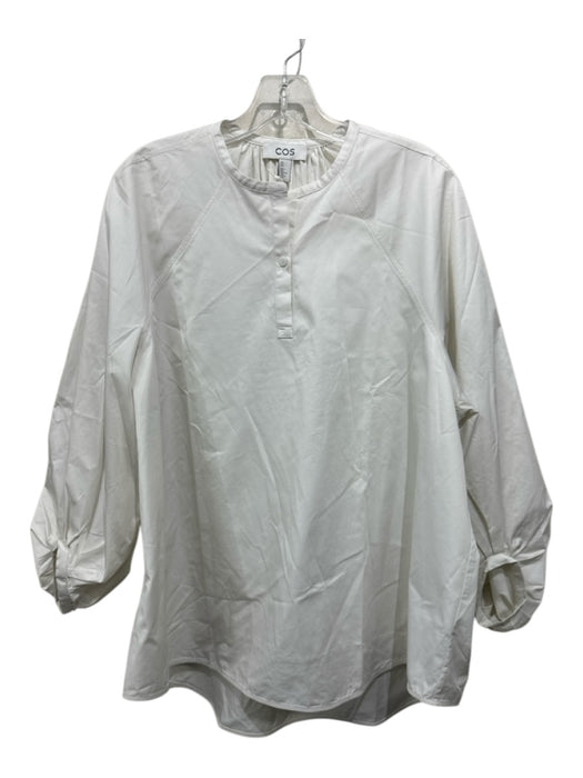 COS Size 8 Off White Cotton Long Balloon Sleeve 1/4 Button Rounded Hem Boxy Top Off White / 8