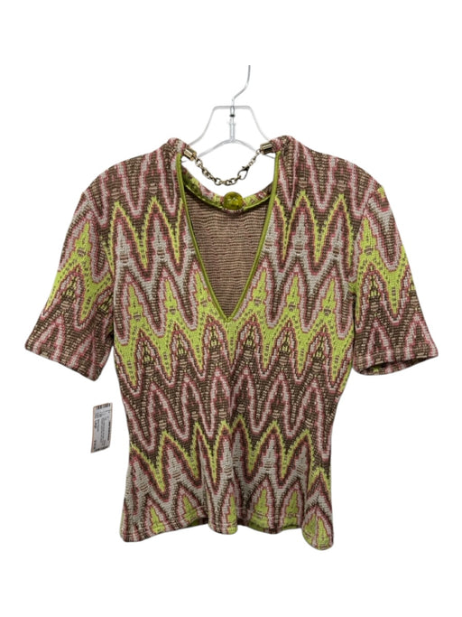 Silvia Tcherassi Size Large Lime, Pink & Brown No Fabric Tag Knit Abstract Top Lime, Pink & Brown / Large