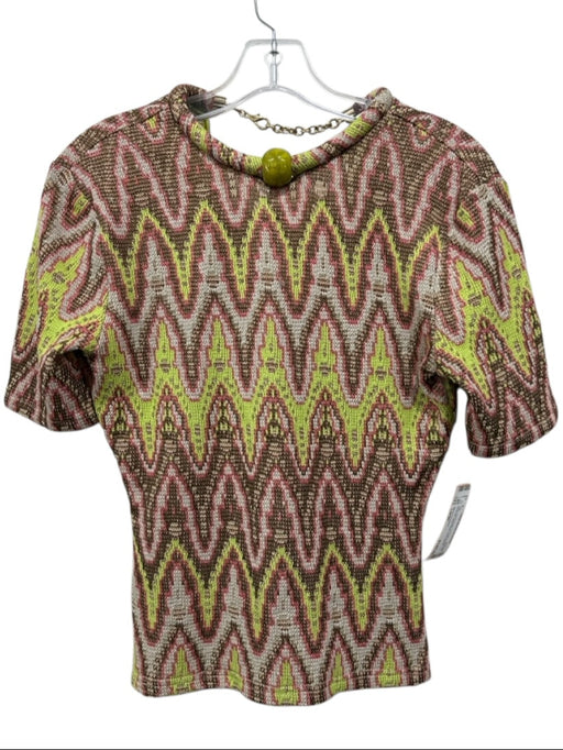 Silvia Tcherassi Size Large Lime, Pink & Brown No Fabric Tag Knit Abstract Top Lime, Pink & Brown / Large