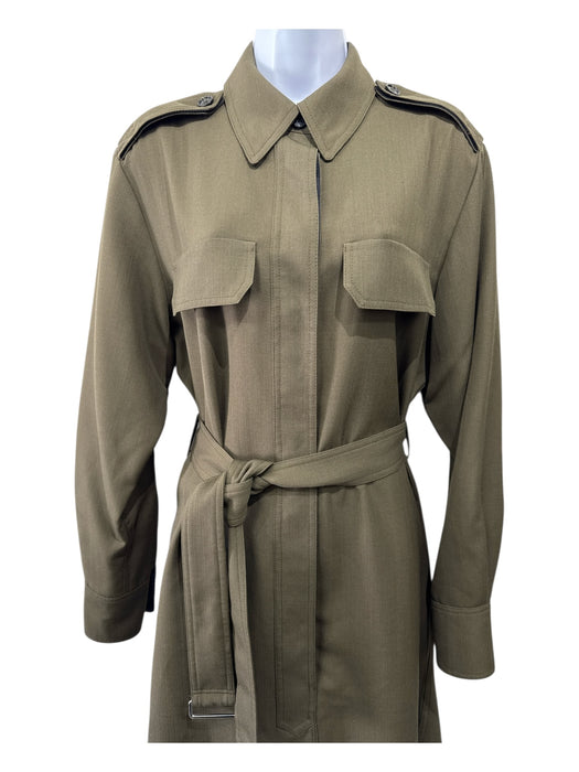 Victoria Beckham Size 8 Olive Green Wool Utility Shoulder Shirt dress Dress Olive Green / 8