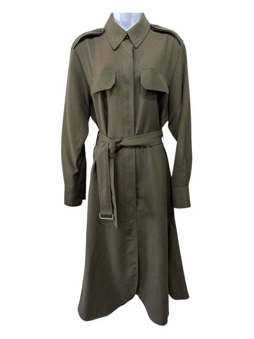 Victoria Beckham Size 8 Olive Green Wool Utility Shoulder Shirt dress Dress Olive Green / 8