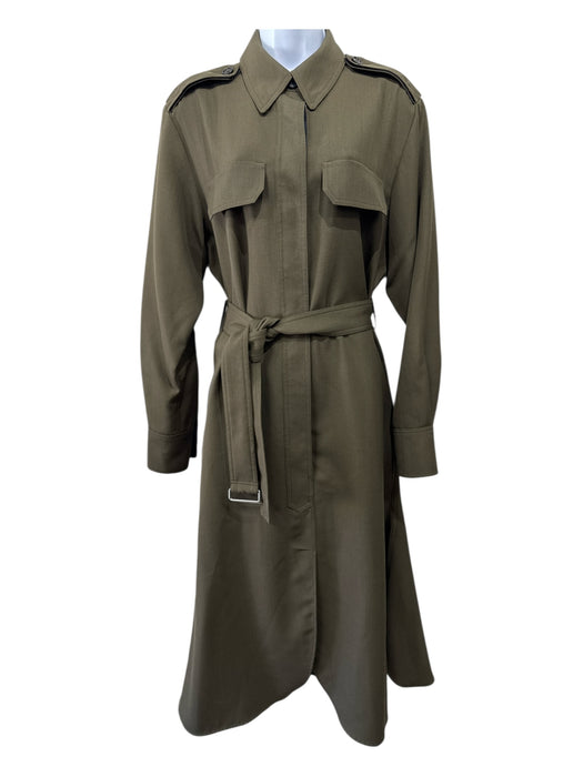 Victoria Beckham Size 8 Olive Green Wool Utility Shoulder Shirt dress Dress Olive Green / 8