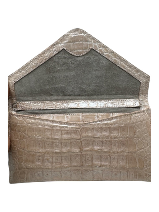Judith Leiber Champagne Beige Leather Croc Print Envelope Inside Pocket Bag Champagne Beige / Small