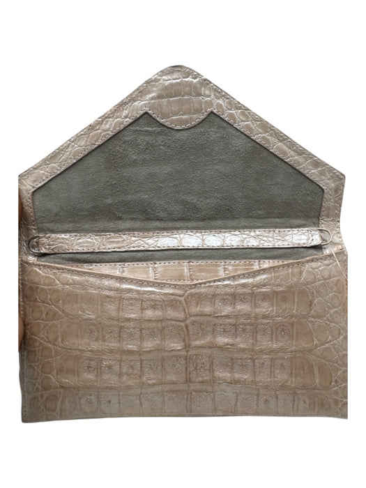 Judith Leiber Champagne Beige Leather Croc Print Envelope Inside Pocket Bag Champagne Beige / Small