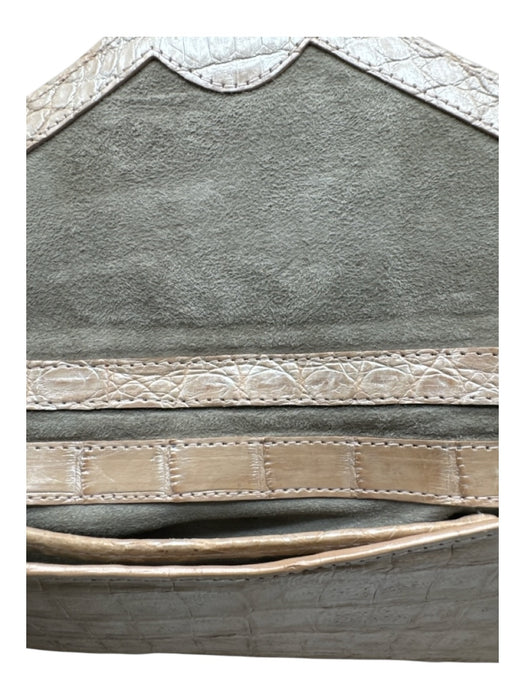 Judith Leiber Champagne Beige Leather Croc Print Envelope Inside Pocket Bag Champagne Beige / Small