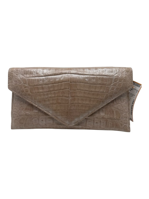 Judith Leiber Champagne Beige Leather Croc Print Envelope Inside Pocket Bag Champagne Beige / Small