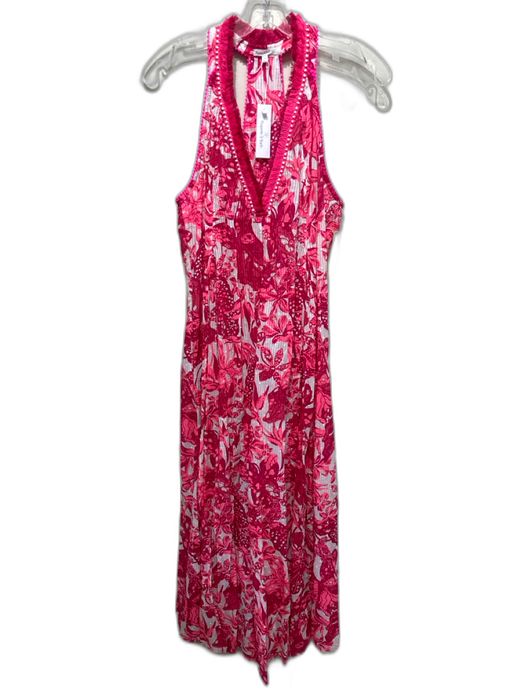 Poupette St. Barth Size M Hot Pink, Pink & White Cotton Sleeveless Floral Dress Hot Pink, Pink & White / M