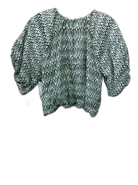 Mirth Size M Green & Cream Cotton Fish Puff Sleeve Midi Skirt Set Green & Cream / M