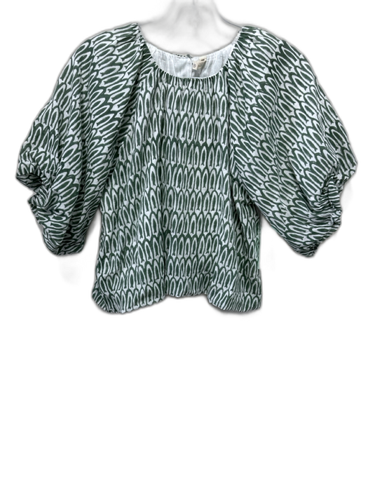 Mirth Size M Green & Cream Cotton Fish Puff Sleeve Midi Skirt Set Green & Cream / M