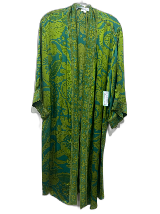 Poupette St. Barth Size One Size Green Viscose Floral Kimono Robe Green / One Size