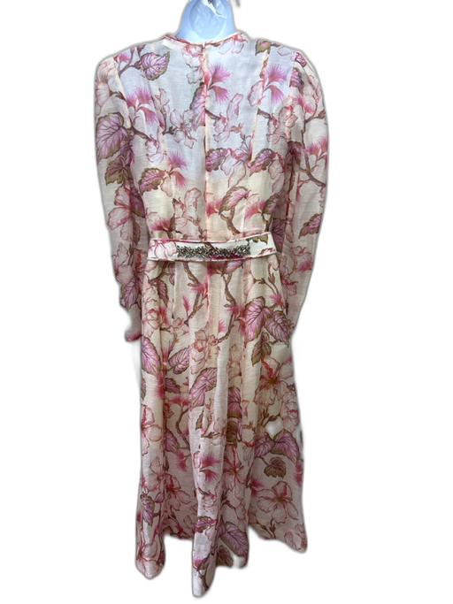 Zimmermann Size 2 Peach, Pink, Green Linen Blend Semi Sheer Floral Midi Dress Peach, Pink, Green / 2