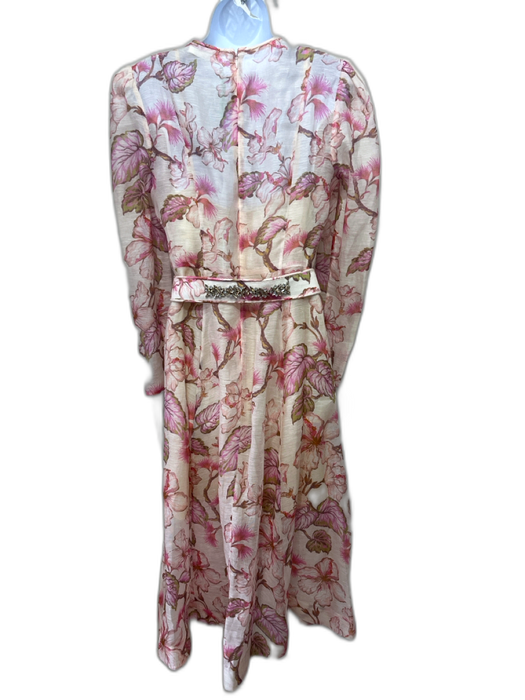 Zimmermann Size 2 Peach, Pink, Green Linen Blend Semi Sheer Floral Midi Dress Peach, Pink, Green / 2