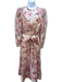 Zimmermann Size 2 Peach, Pink, Green Linen Blend Semi Sheer Floral Midi Dress Peach, Pink, Green / 2
