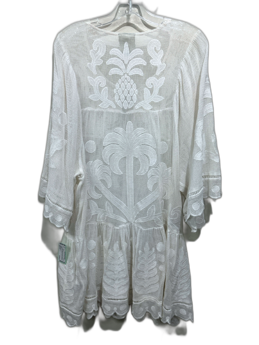 Farm Rio Size M White Cotton filet crochet Palm Tree Tassel Tie Detail Dress White / M