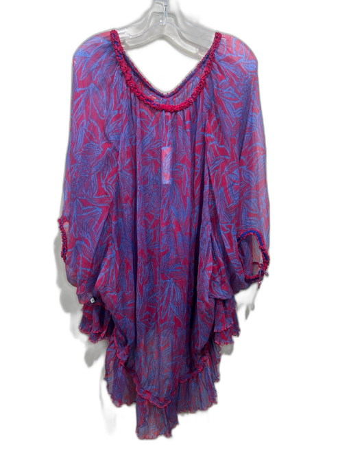 Poupette St. Barth Size One Size Blue & Red Silk Chiffon Tiger Print Dress Blue & Red / One Size