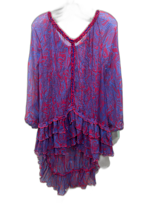 Poupette St. Barth Size One Size Blue & Red Silk Chiffon Tiger Print Dress Blue & Red / One Size