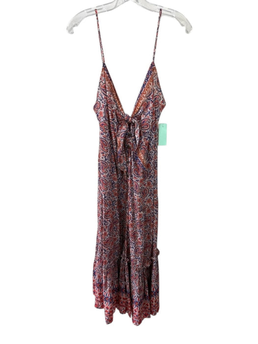 Veronica Beard Size M Orange, Blue, Cream Viscose Blend Knot Front Paisley Dress Orange, Blue, Cream / M