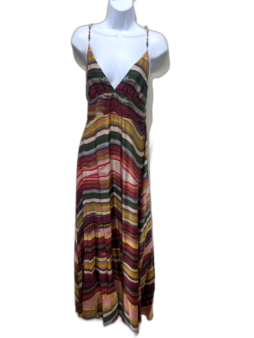Carolina K Size M Burgundy Red, Green, Multi Viscose Blend painted stripe Dress Burgundy Red, Green, Multi / M