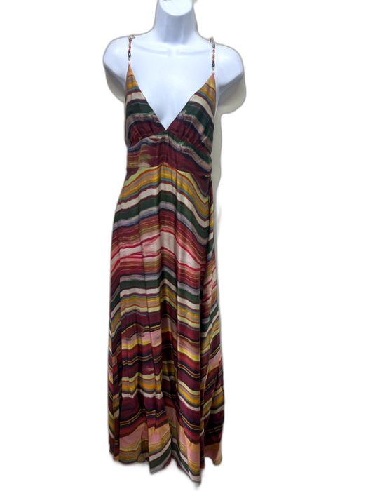 Carolina K Size M Burgundy Red, Green, Multi Viscose Blend painted stripe Dress Burgundy Red, Green, Multi / M