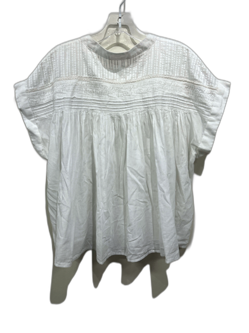 XiRENA Size M White Cotton Pintuck Cap Sleeve Half Button Top White / M