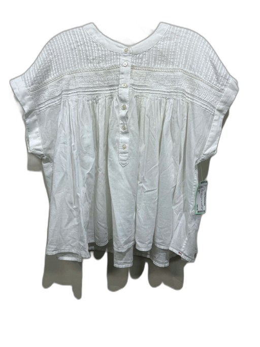 XiRENA Size M White Cotton Pintuck Cap Sleeve Half Button Top White / M