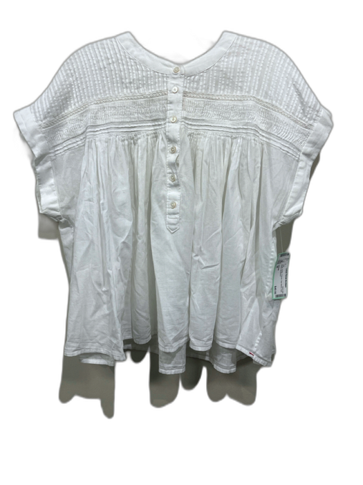XiRENA Size M White Cotton Pintuck Cap Sleeve Half Button Top White / M
