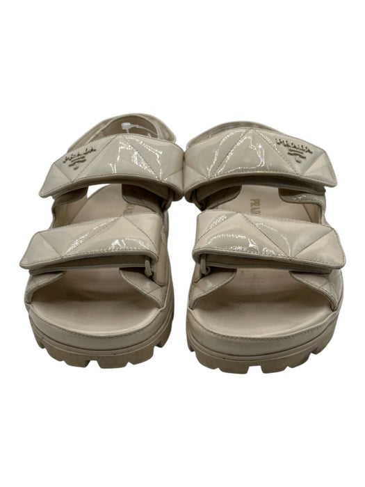 Prada Shoe Size 41 Cream Patent Leather Quilted Velcro Straps Logo Sandals Cream / 41