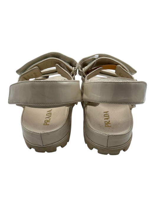 Prada Shoe Size 41 Cream Patent Leather Quilted Velcro Straps Logo Sandals Cream / 41