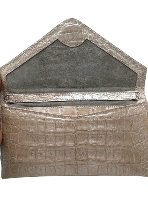 Judith Leiber Champagne Beige Leather Croc Print Envelope Inside Pocket Bag Champagne Beige / Small