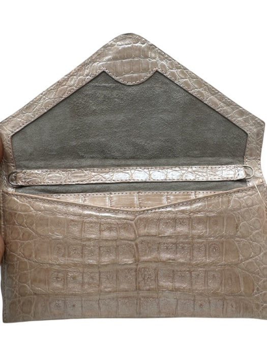 Judith Leiber Champagne Beige Leather Croc Print Envelope Inside Pocket Bag Champagne Beige / Small