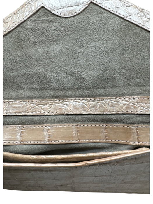 Judith Leiber Champagne Beige Leather Croc Print Envelope Inside Pocket Bag Champagne Beige / Small