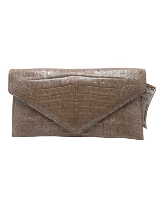 Judith Leiber Champagne Beige Leather Croc Print Envelope Inside Pocket Bag Champagne Beige / Small