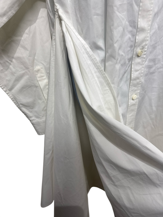Balenciaga Size 36 White Cotton Long Sleeve Button Up & Collar Side Slits Dress White / 36