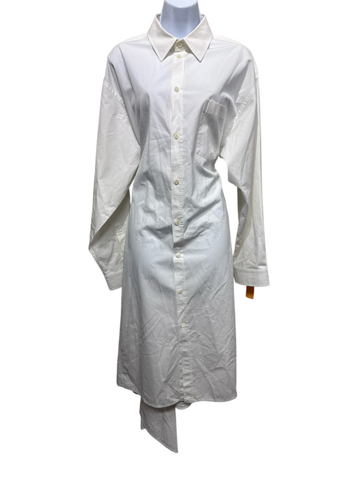 Balenciaga Size 36 White Cotton Long Sleeve Button Up & Collar Side Slits Dress White / 36