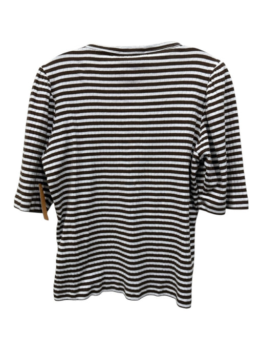 Munthe Size 38 Brown & White Cotton Horizontal Stripes 1/2 Sleeve T Shirt Top Brown & White / 38