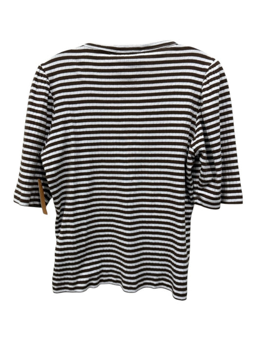 Munthe Size 38 Brown & White Cotton Horizontal Stripes 1/2 Sleeve T Shirt Top Brown & White / 38