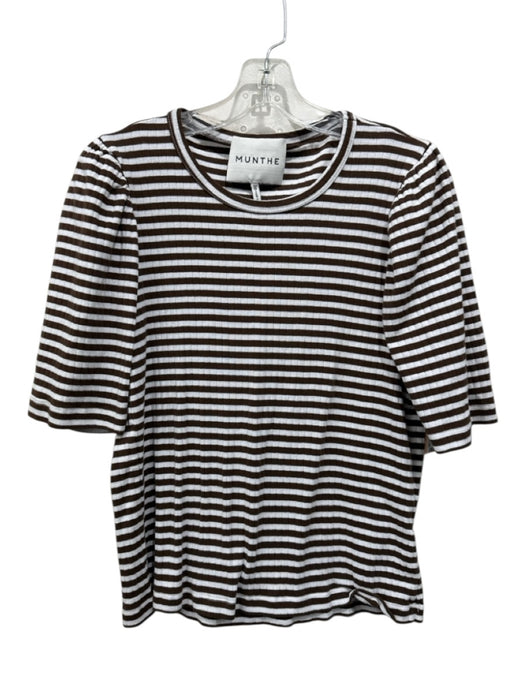 Munthe Size 38 Brown & White Cotton Horizontal Stripes 1/2 Sleeve T Shirt Top Brown & White / 38