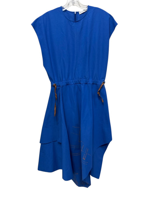 J Wanderson Size 6 Royal Blue & Tan Cotton Blend Faux Leather Trim Dress Royal Blue & Tan / 6