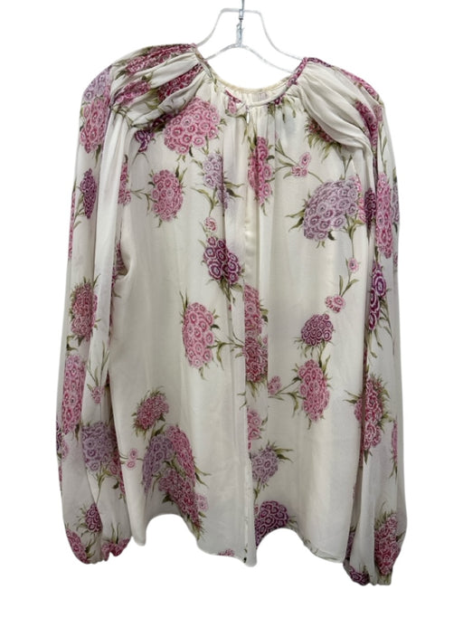 Giambattista Valli Size 48 Cream, Pink, Green Silk Chiffon Overlay Flowers Top Cream, Pink, Green / 48