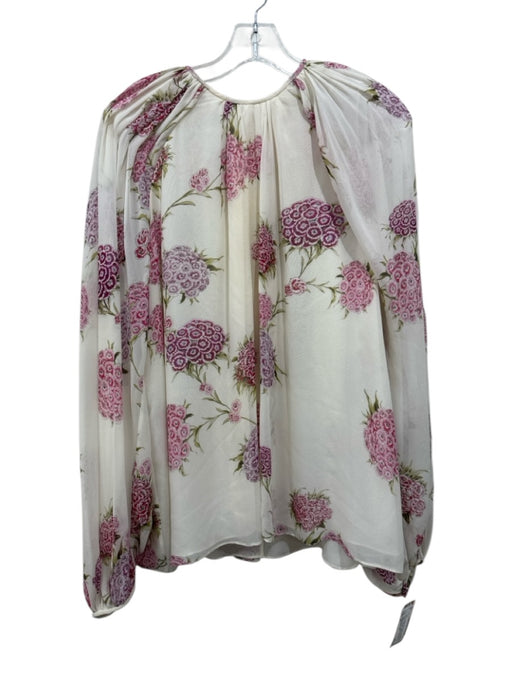 Giambattista Valli Size 48 Cream, Pink, Green Silk Chiffon Overlay Flowers Top Cream, Pink, Green / 48
